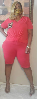 "Red Leopard Patch" Bermuda Set