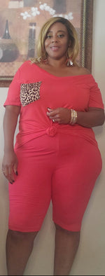 "Red Leopard Patch" Bermuda Set