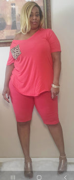 "Red Leopard Patch" Bermuda Set